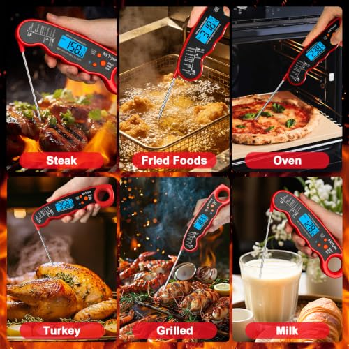 Digital Instant Read Meat Thermometer Kitchen Cooking Food Candy Thermometer for Oil Deep Fry BBQ Grill Smoker Thermometer by AikTryee (Red-SR807)