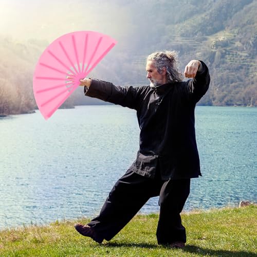 2 Packs Large Folding Hand Fans (Grass Green and Pink)