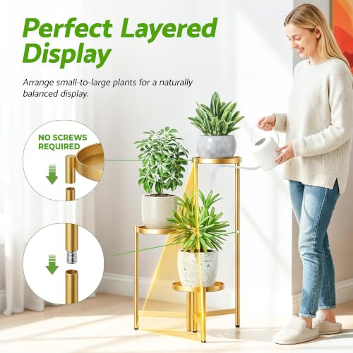 3 Tier Gold Plant Stand Indoor with 7.9 Inch Wide Tray (GoldDisk / 3-tiers)