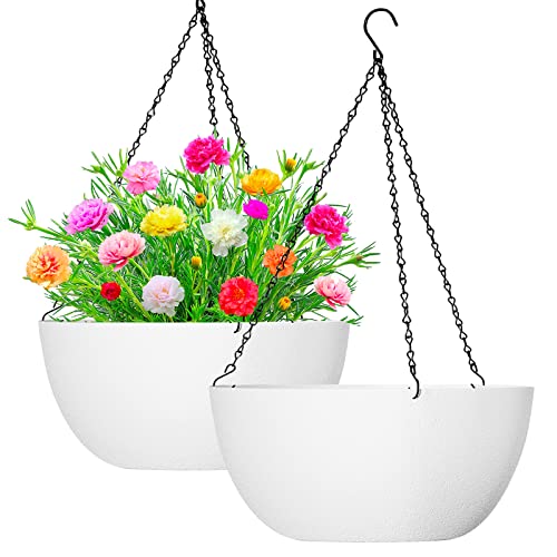 13 inch 2Pack Large Hanging Planters for Outdoor Indoor Plants with Drainage Holes and Chain (2 Count)