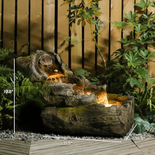 31.5" L Realistic Tree Trunk Outdoor Water Fountain with 3 Tiers (31.5" L)