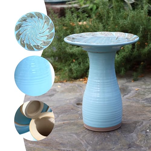 LuxenHome 20" Ceramic Bird Bath for Outside (Sky Blue)