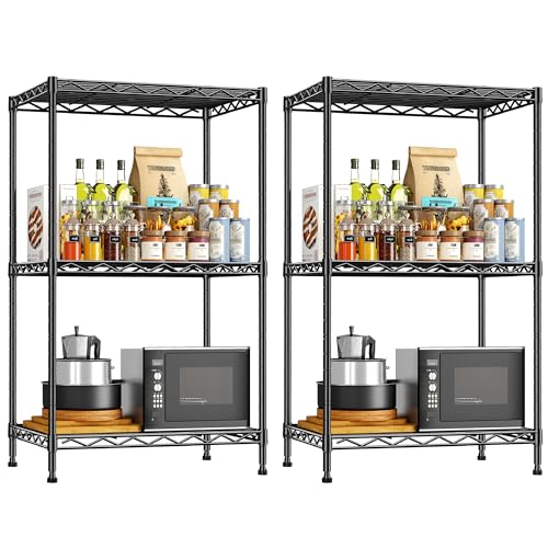 3 Tier Narrow Shelf Adjustable Storage Rack for Closet Bedroom (Black-17.7”W × 11.8”D × 35.4”H（2P）)