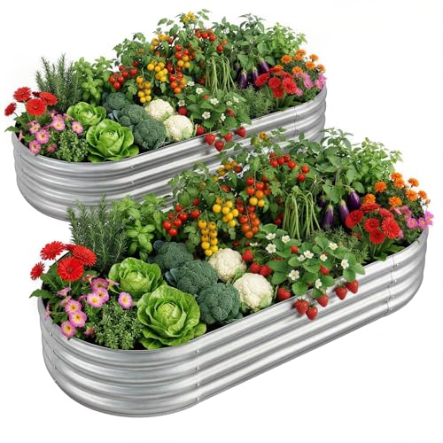 2 Pack 4×2×1ft Galvanized Raised Garden Bed Outdoor (4×2×1ft(2pcs） / 1-silver)