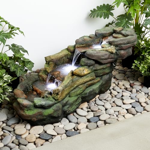 Cascading Rock Outdoor Water Fountain with LED Lights (39" L / Gray_14)