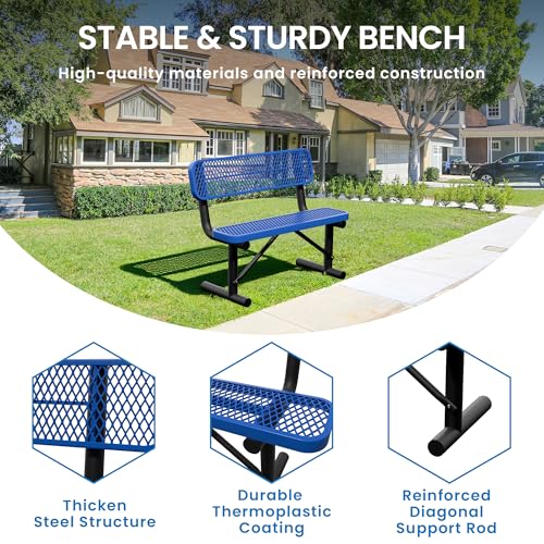 4 Feet Steel Park Bench for Outside (4 FT / Dark Blue)