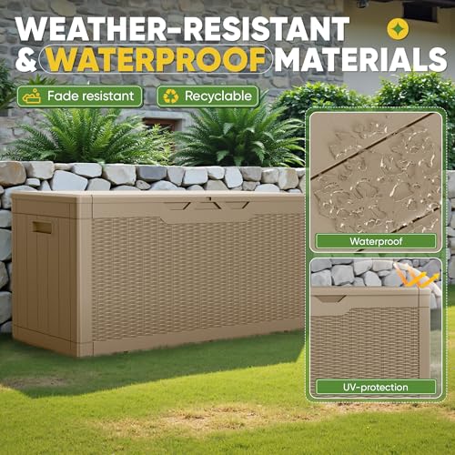 Outdoor Storage Box 100 Gallon Storage Bin with Lid for Patio Furniture (Light Coffee / 100 Gallon)