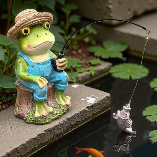 Outdoor Frog Statue Garden Koi Pond Decoration (Fishing Frog Statue)
