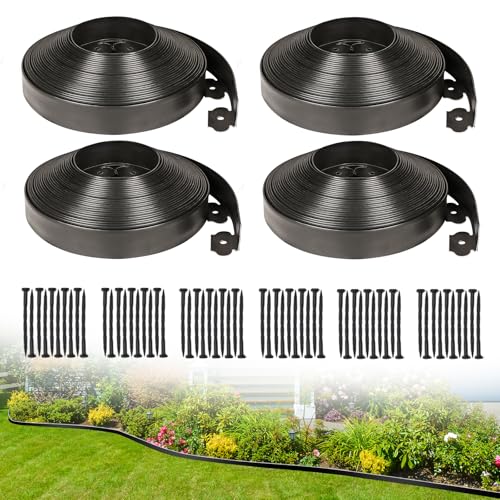 2 Inch Tall 200 FT Garden Edging Kit with 240pcs Spikes (Black / 2IN x 200FT)