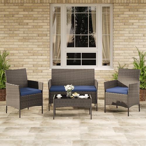 4 Piece Patio Furniture Set (Blue / 4 Pieces)