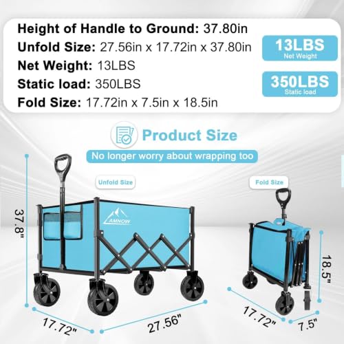 100L Collapsible Wagon Cart with All Terrain Wheels (Light Blue / 100L)