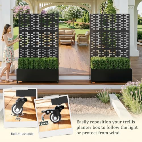 Metal Raised Garden Bed with Trellis and Wheels (Black Brick / 71"x47")
