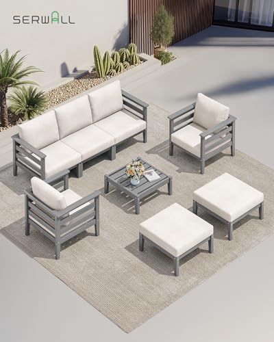 HDPE Patio Furniture Set (Grey/Khaki / 8 Pieces)