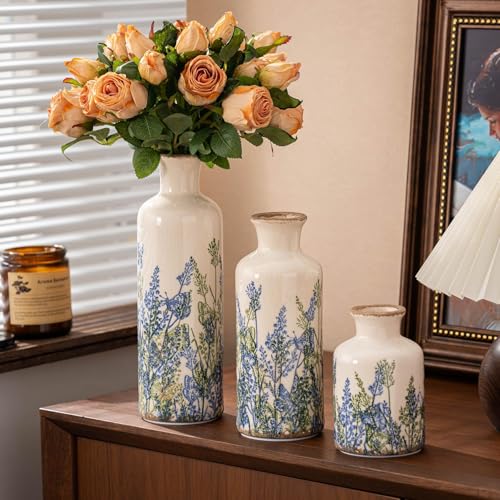 Vintage Floral Ceramic Pitcher Vase with Handle (Blue-004)