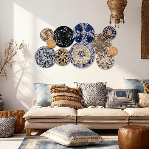 11 Pcs Boho Wall Basket Decor Woven Wall Hanging Art (Blue)
