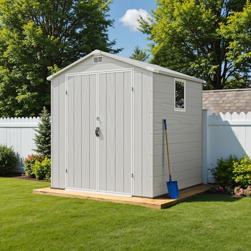 6x6FT Plastic Outdoor Storage Shed with Floor (6x6FT / Light Gray)