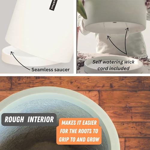 Large Planter for Indoor or Outdoor (Matte White With Saucer / 10 Inch)
