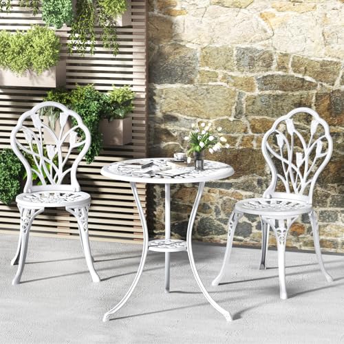 Outdoor Bistro Table and Chairs Set of 2 (Tulip / White)