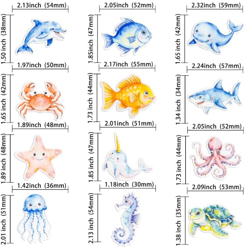 60Pcs Edible Ocean Animal Cupcake Topper Edible Starfish Octopus Crab Jellyfish Dolphin Starfish Seahorse Cupcake Picks for Under the Sea Baby Shower Boys Girls Birthday Party Decorations (Multi)