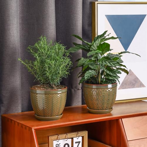 Sureasy 6.5 Inch Ceramic Plant Pots Set of 2 (Green / 6.5 inch)