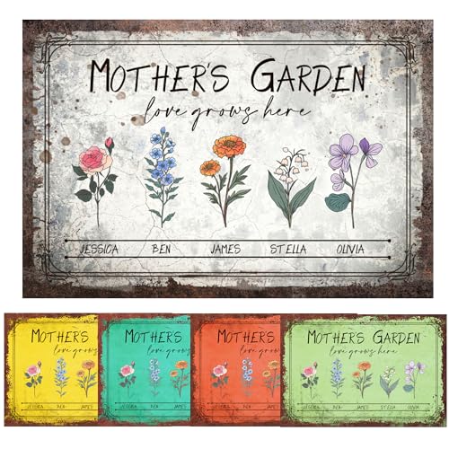 Custom Metal Sign with Birth Month Flower & Name Personalized Gifts for Mom Grandma Wife Customized Floral Wall Art Decor Birthday Plaque 12 x 8 Inch Home Signage (Birthday Flower Theme)