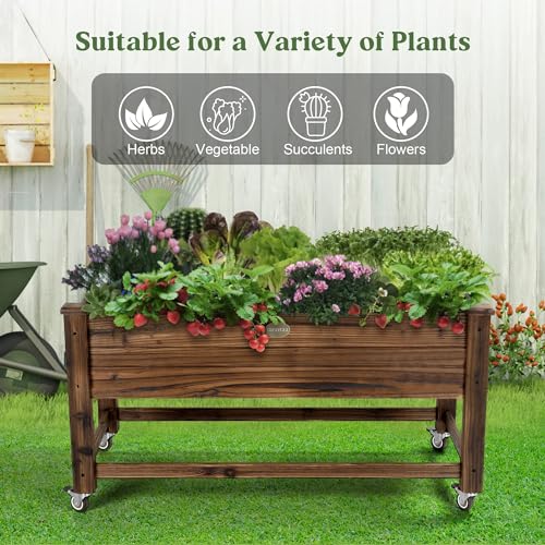 Cedar Wood Outdoor Raised Garden Bed Planter Box with Locking Wheels (Planter Box)