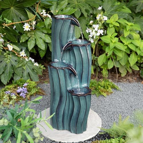 30" Tall Outdoor Water Fountain with LED Light (30"H / Turquoise)