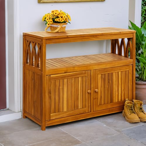 2 Tier Outdoor Storage Cabinet in Acacia Wood (Light Brown)