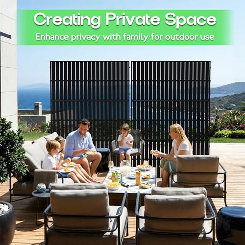 Metal Privacy Screen 72" H x 47.2" Decorative Outdoor Privacy Screen Privacy Panel with Stand for Balcony Deck Patio Lawn Garden (Black-Vertical / Without Planter Box)
