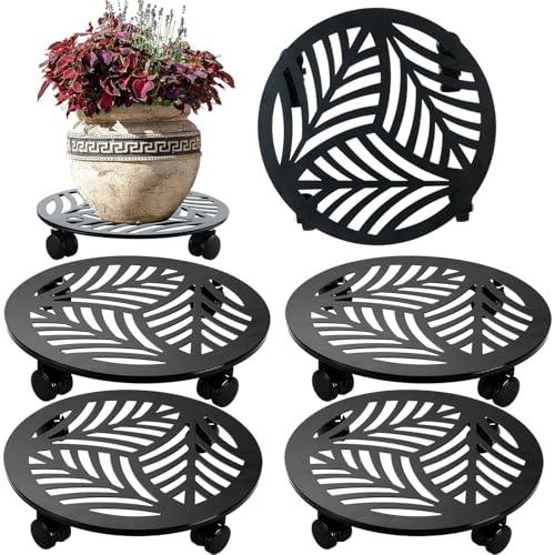 4 Packs Large Metal Plant Caddy with PU Wheels 13.6" Heavy (13.6")