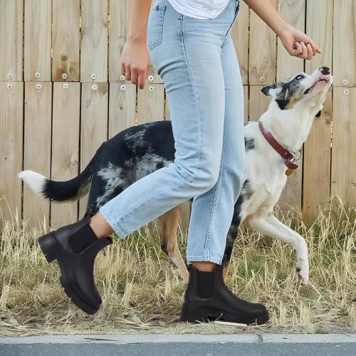 Women's Ankle Rain Boots Waterproof Chelsea Boots (8.5 / Platform Black)
