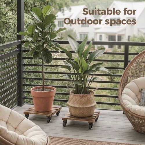 Plant Caddy 14 Inch Heavy Duty Wood Dolly 2 Pack (Brown / 14inch-Square-2 pack)