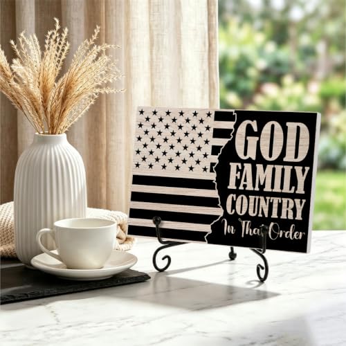 God Family Country Wooden Plaque for Home Office Book Shelf Table Decor (Multicolor 1749 / Wooden sign with iron frame（5.5 x 7.9 inches）)