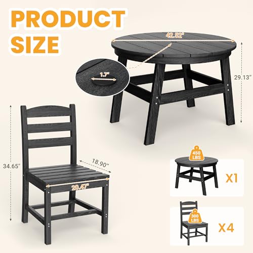 Patio Dining Table Set (Black / 4-Seat(5PCS)42.52"Table)