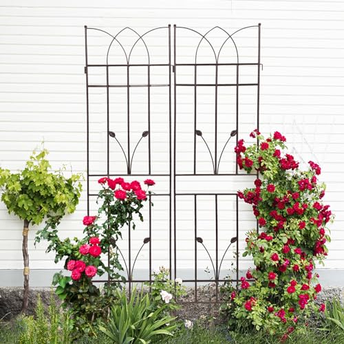4 Pack Metal Garden Trellis 71" Brown Fence Rustproof Garden Trellis for Climbing Plants Support Roses Flower Outdoor Lawn (4 Count)