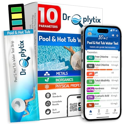 10-in-1 Pool & Spa Water Test Kit with App, Hot Tub, Saltwater, Chlorine, Cyanuric Acid, Alkalinity, Hardness, pH, Nitrate, Sulfate, Digital Water Quality Testing Strips (DXPOOL-R10-S10)