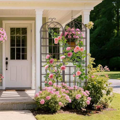 82.7 x 40in Rustic Iron Arch Decoration Garden Trellis with Metal Coating (2 Count)