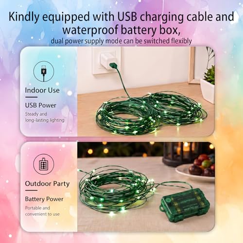 Color Changing Fairy Lights Battery & USB Operated (Green Wire / 2 Pack 100LED/66FT)