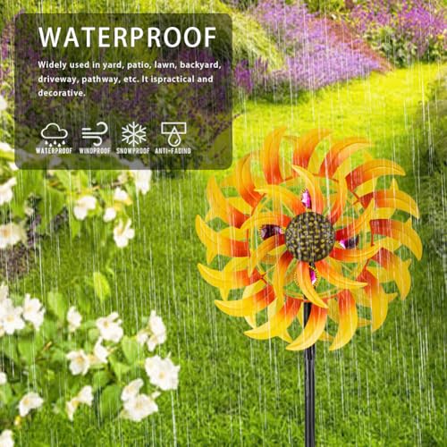 13Inch Metal Sunflower Wind Spinner Outdoor Decor with Stake (Yellow2)