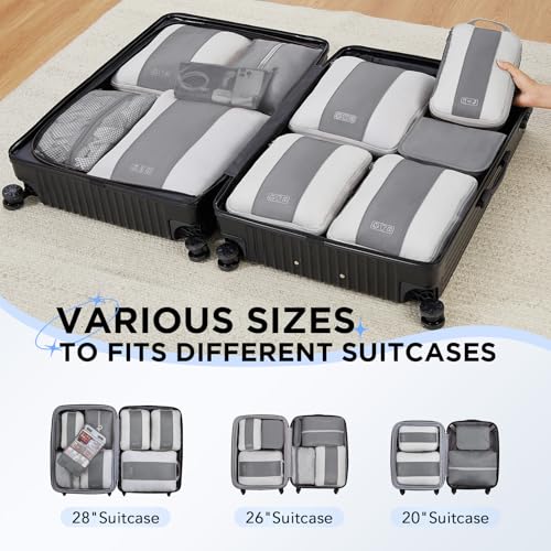 10 Set Compression Packing Cubes for Travel Essentials (Gray)