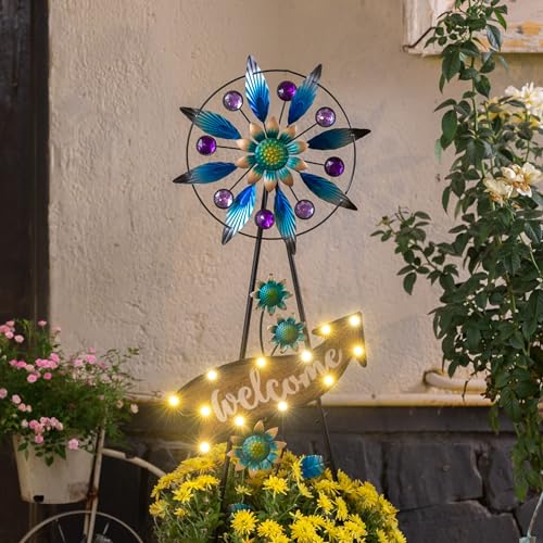 Solar Metal Wind Spinner Garden Stake Mom Gift 26"