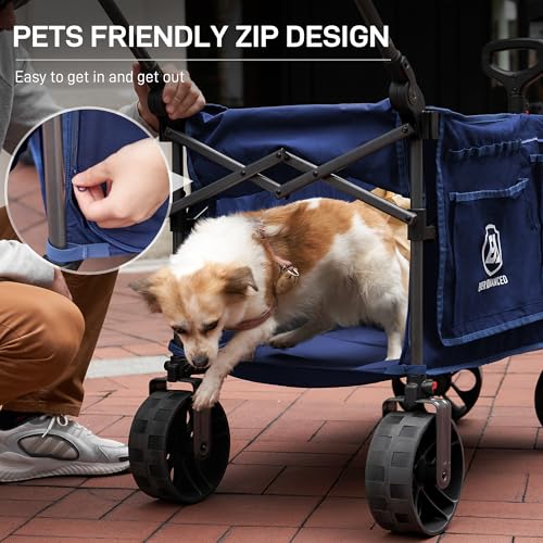Folding Push Wagon with Canopy (Navy / Light Blue)