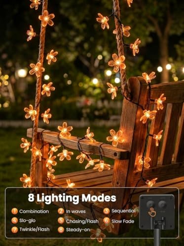 Solar Flower String Lights Outdoor Waterproof Fairy Lights (Orange / 1 Pack)