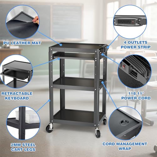 Steel AV Cart on Wheels (3 Shelf with Keyboard Tray (AV-J))