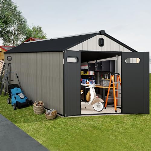 Domi 8x15.5FT Outdoor Resin Storage Shed with Transparent Windows & Louvered Vents (8x15.5FT)