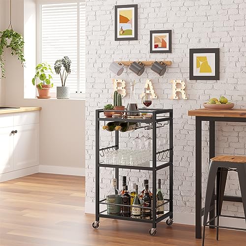 Bar Cart with 3 Mirrored Shelves (Black（3 Tier）)