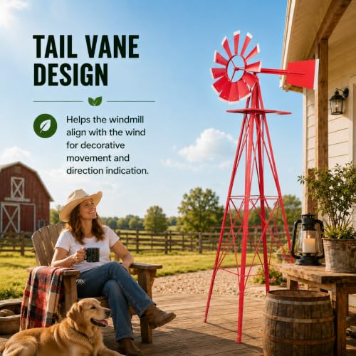 8FT Windmill for Yard Garden Decoration (Red)