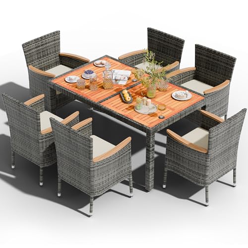 7 PCS Wicker Patio Dining Set (Grey / 7 Pieces)