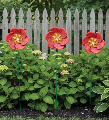 Wind Spinner Outdoor Metal Kinetic Yard Art with Stake (Poppy / Small (60-69 Inch))