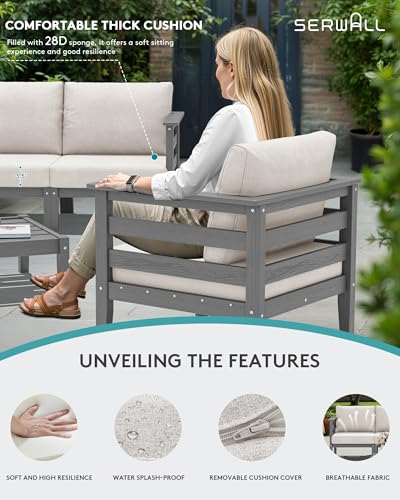 HDPE Patio Furniture Set (Grey/Khaki / 8 Pieces)